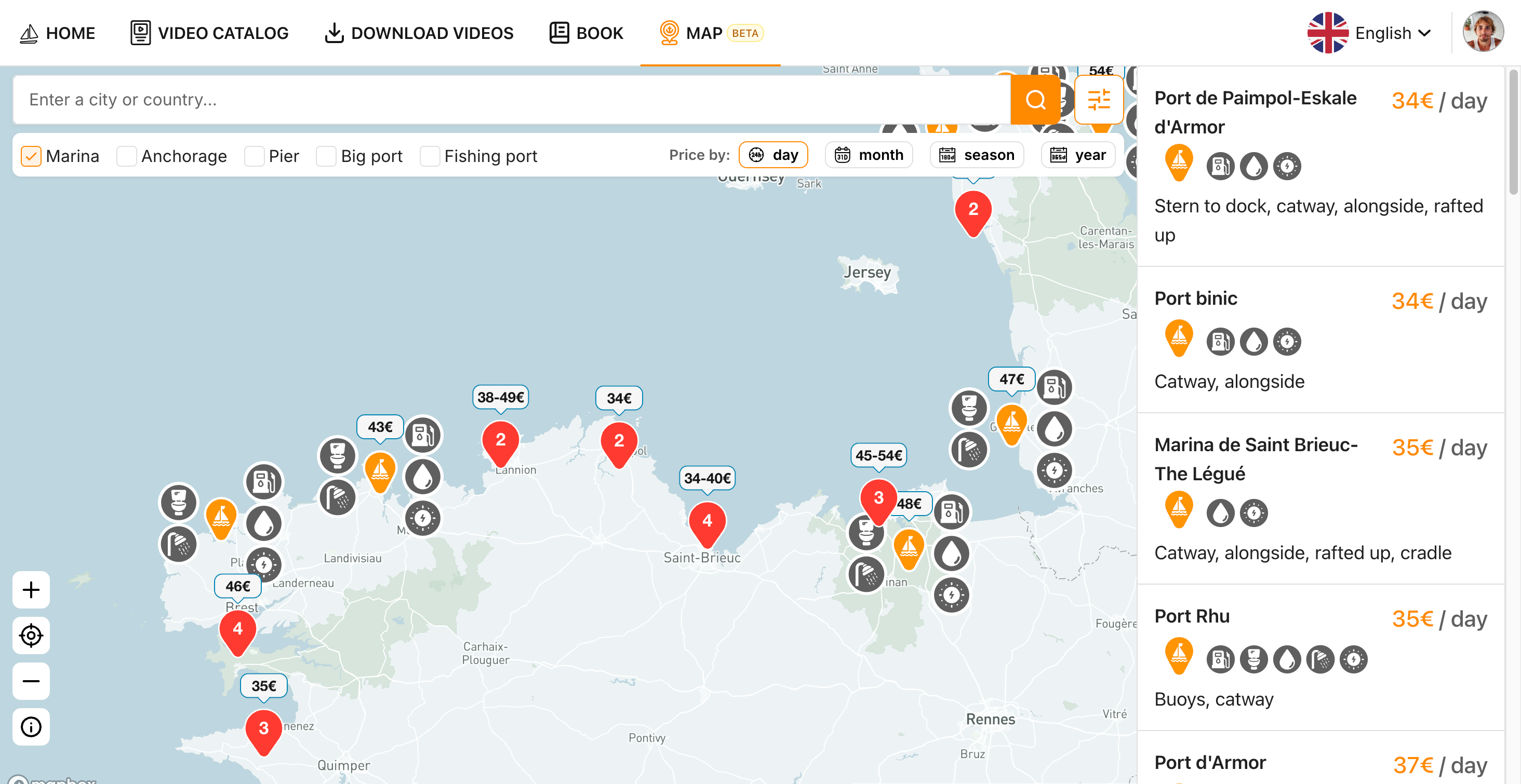 Marina details with contacts and VHF